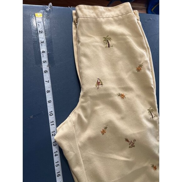 Linen Blend Cropped Pants Tropical Embroidery Siz 10 Elastic Alfred Dunner - Picture 3 of 11